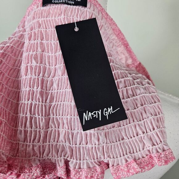 NWT Nasty Gal Floral Ruched Crop Top. Pink Med - Picture 13 of 15